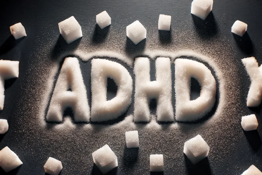 grafika z napisem "ADHD" usypanym z cukru